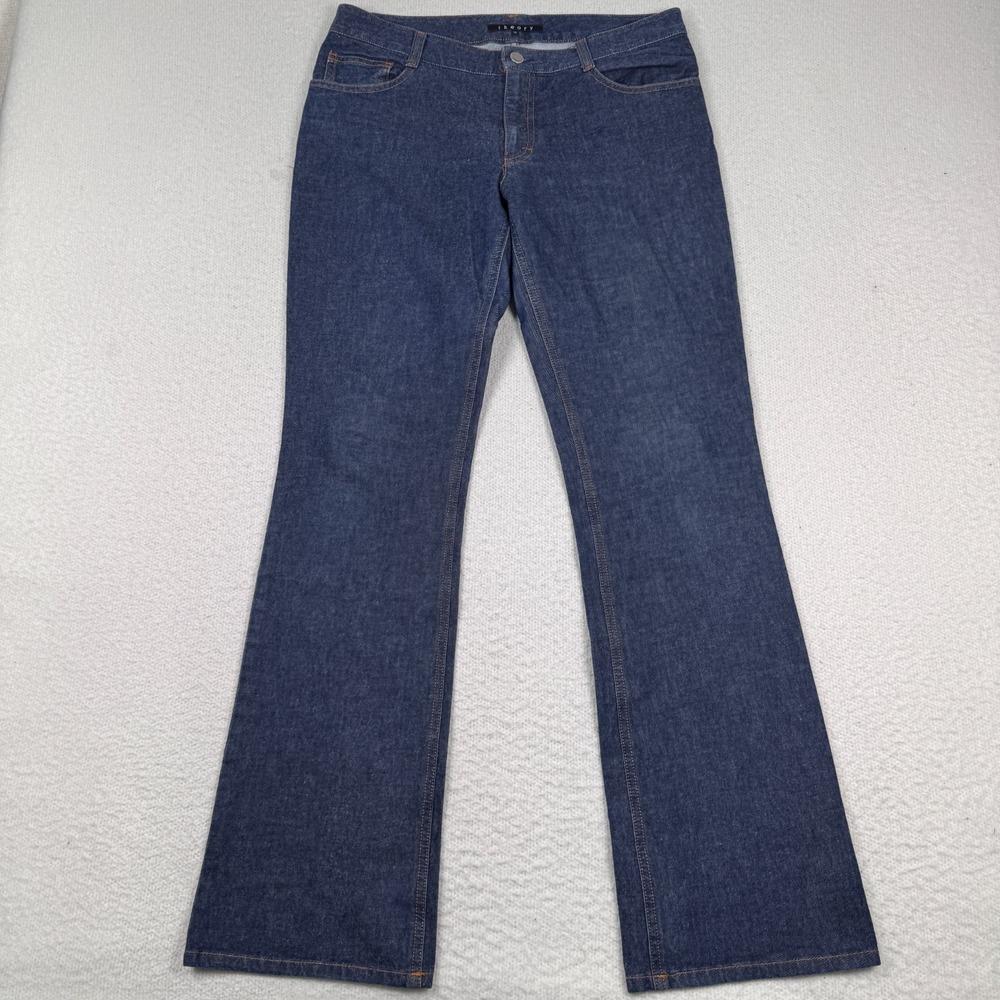 Theory Jeans Women's 10 Flare Leg Mid Rise‎ Dark Wash Stretch Denim Blue